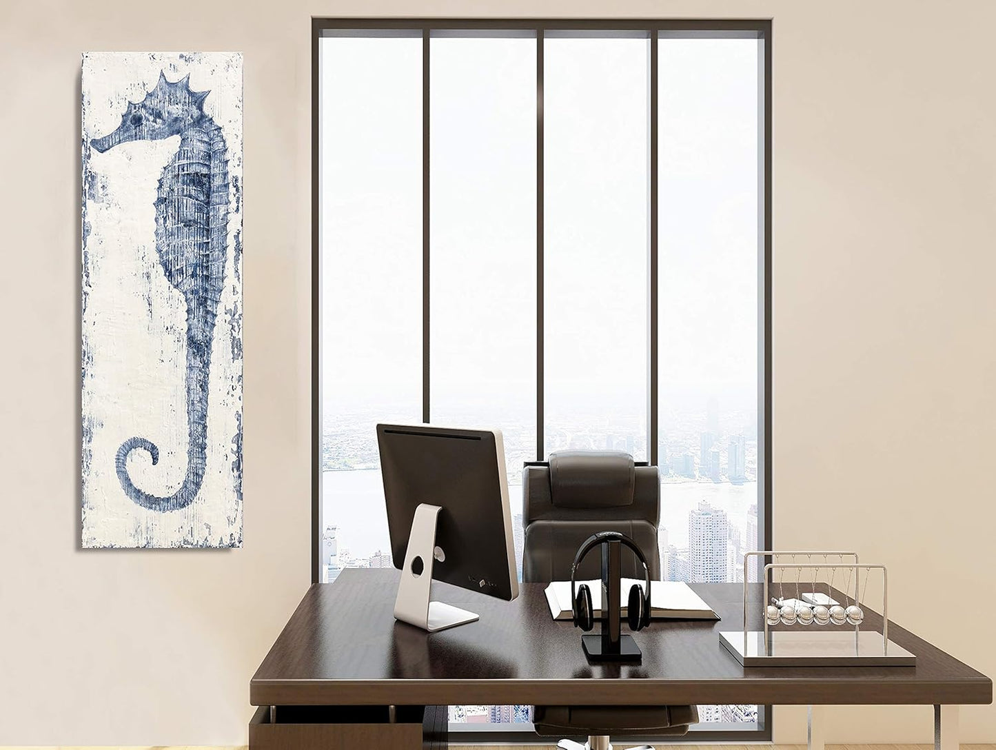Yihui Arts Seahorse Canvas Wall Art Hand Painted Blue and White Painting Modern Coastal Pictures for Living Room Bedroom Hallway Bathroom Decoration