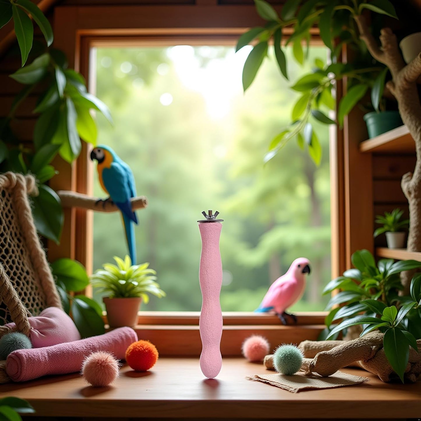 Bird Perch, and Beak Frosted Grinding Bar Standing Stick Cage Toy for Parakeet African Grey Cockatoo Budgies Cockatiel(L)