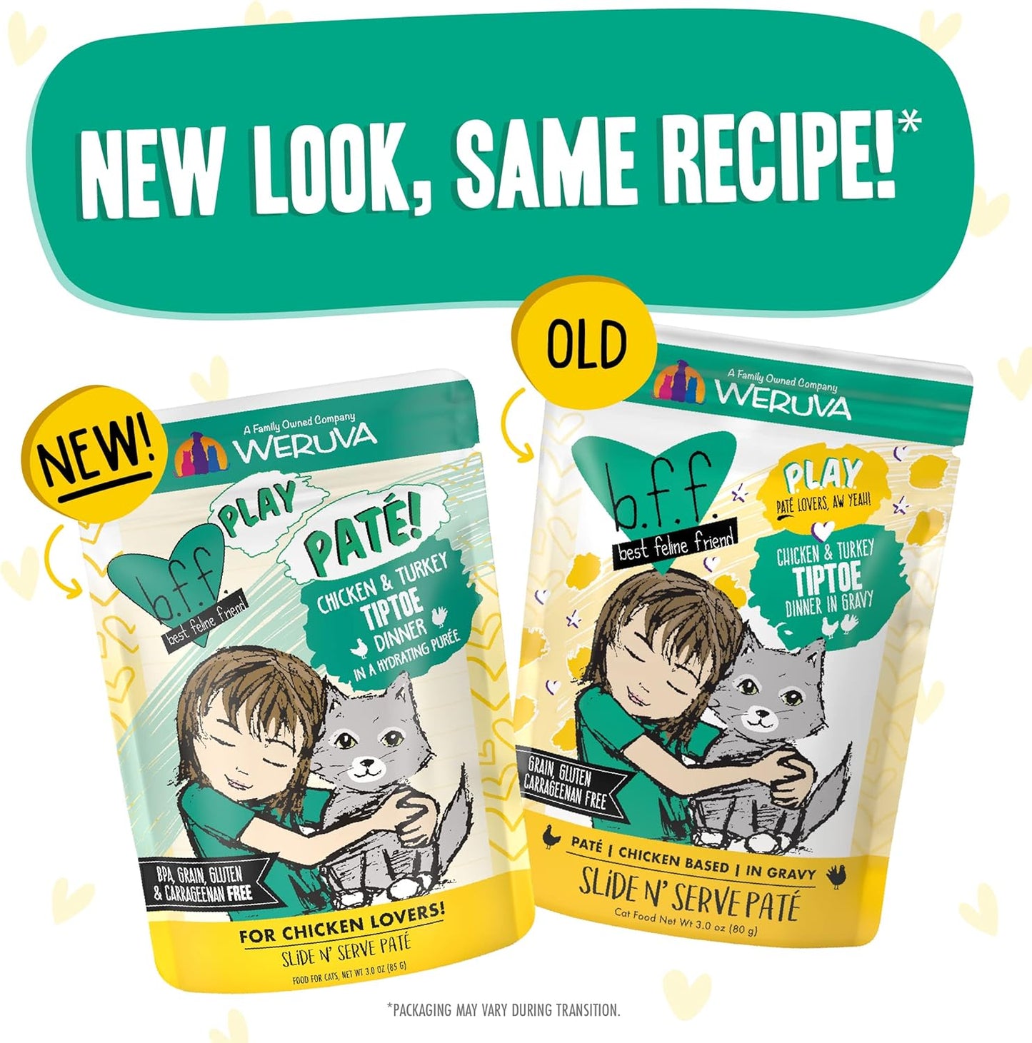 B.F.F. PLAY - Best Feline Friend Paté Lovers, Aw Yeah!, Chicken & Turkey Tiptoe with Chicken & Turkey, 3oz Pouch (Pack of 12)