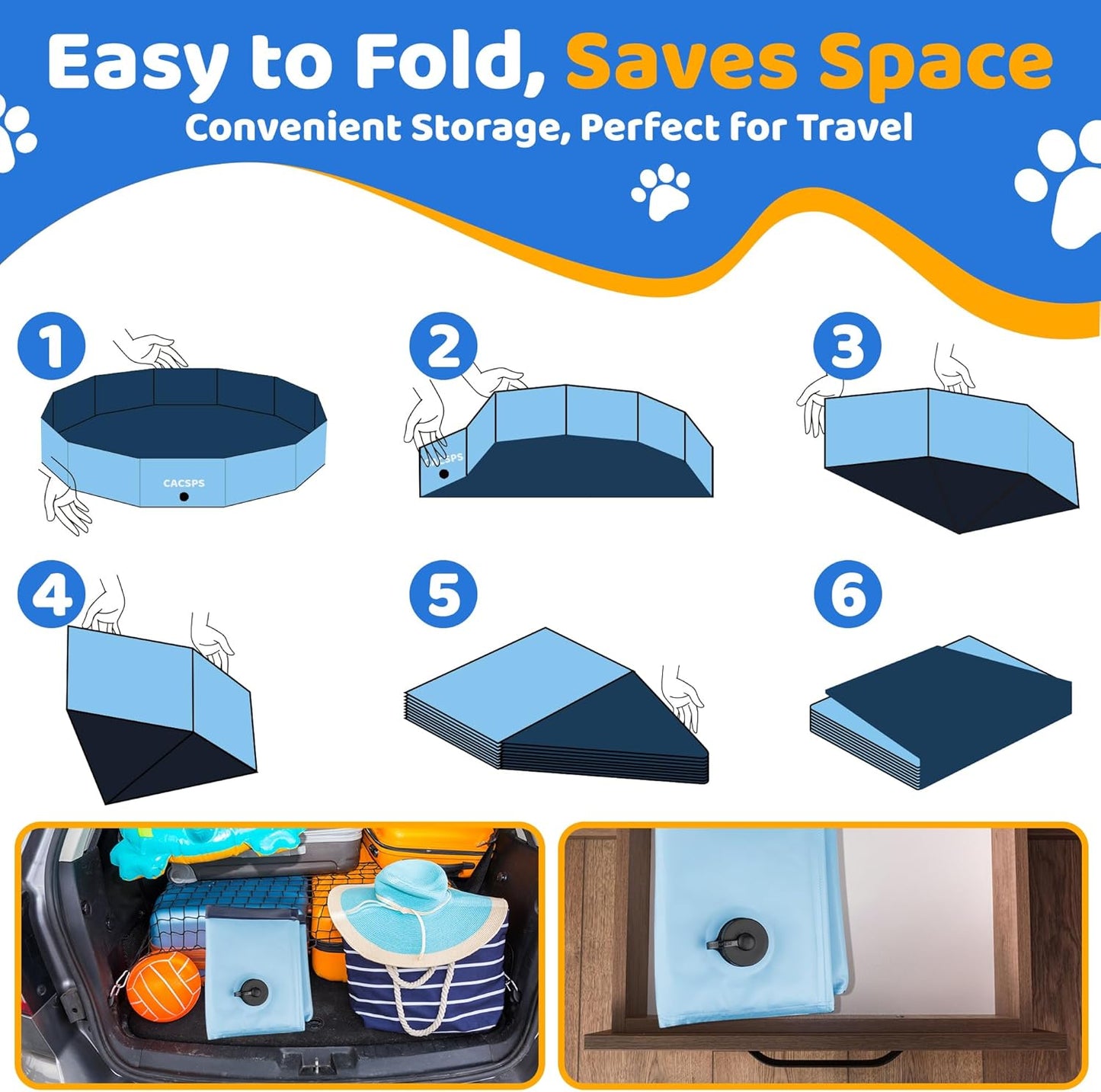 55.1" x 12" Foldable Dog Pool - Collapsible Hard Plastic Kiddie Pool for Dogs & Kids, Non-Slip Pet Bath Tub for Outdoor Backyard Use, Lightweight & Portable (Blue)