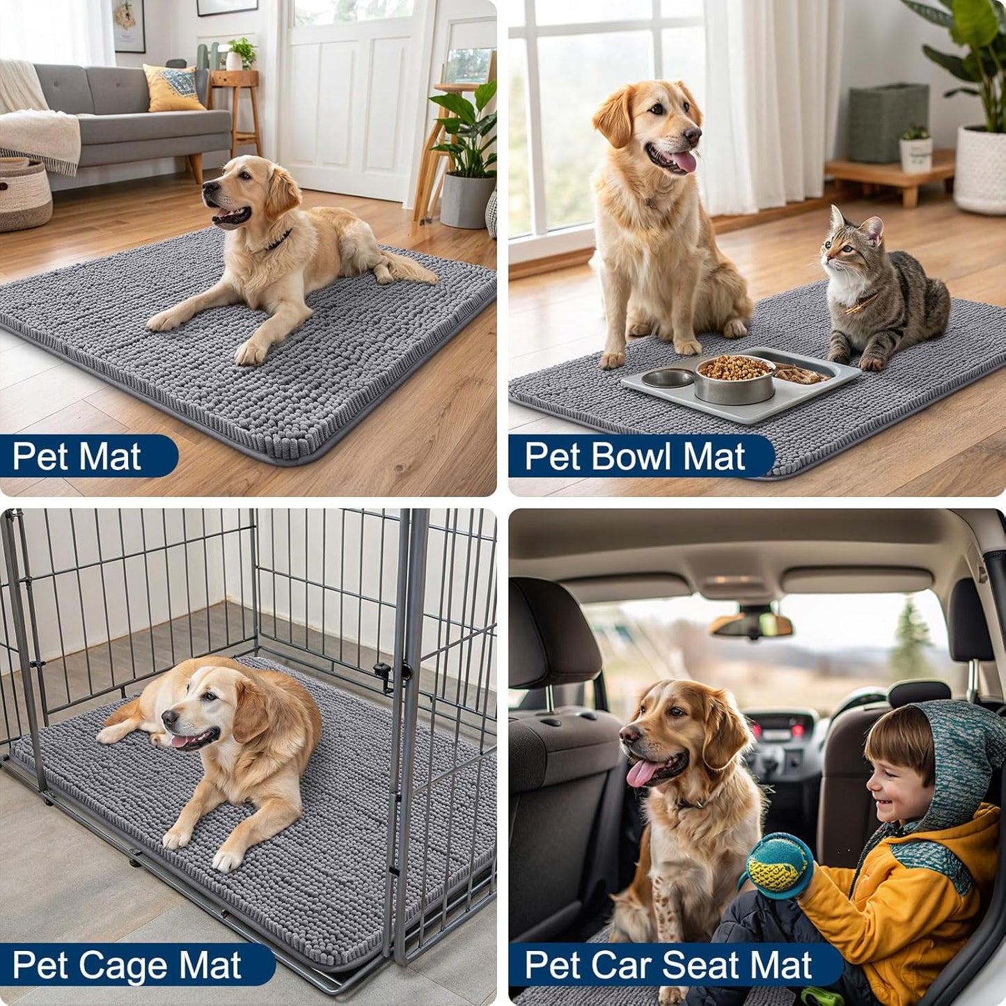 Smiry Dog Door Mat for Muddy Paws 70x24, Absorbs Moisture and Dirt Doormat, Non-Slip Washable Quick Dry Chenille Front Door Mat Indoor Entrance, Entryway Carpet for Inside Floor, Grey