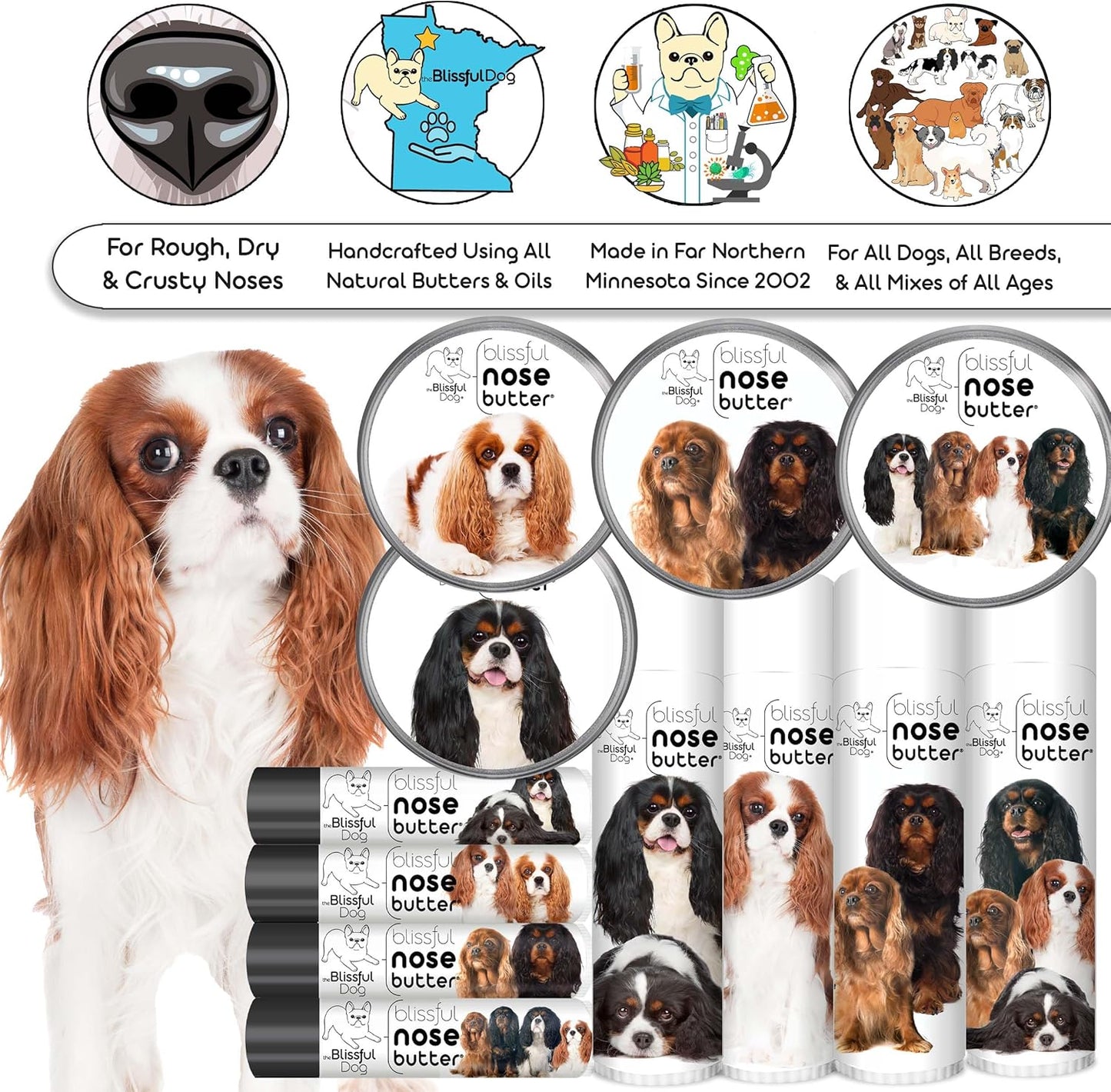 The Blissful Dog Cavalier King Charles Spaniel Nose Butter, Versatile Dog Nose Balm for Dry Nose, Handcrafted Nose Moisturizer, Easy-to-Apply Dog Essentials, Unscented, 0.50 oz.