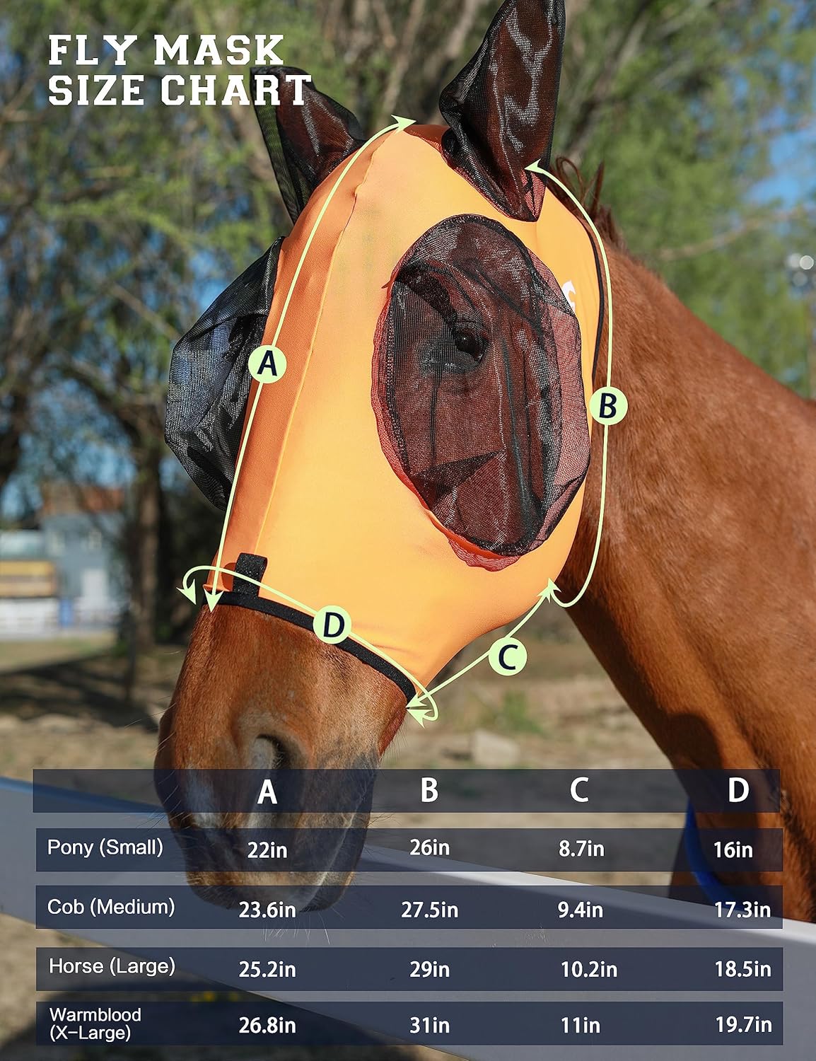 Horse Fly Mask with Ears, UV Protection Mask for Horses, Elasticity Mask with Big Mesh Eye Covers, Snug Fitting Comfortable Breathable Lightweight Red Orange Full Size