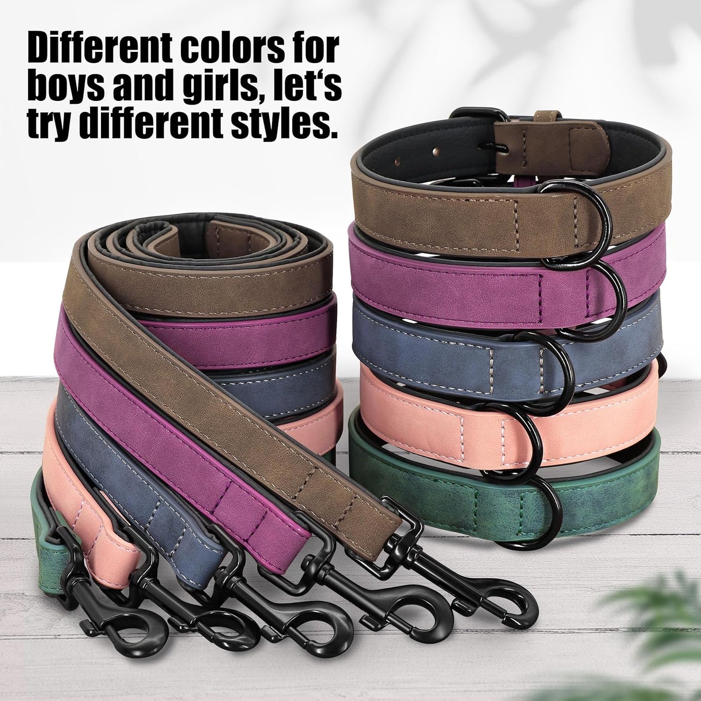Didog Soft Padded Leather Dog Collar and Leash Set, Adjustable Dog Leash and Collar Set with Metal Buckle, Breathable Dog Collars with 4FT Leather Dog Leash for Small Medium Large Dogs, Brown, XL