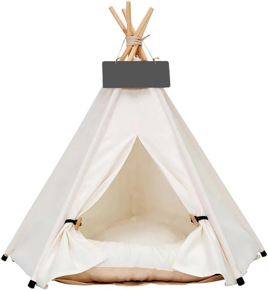 Pet Teepee Dog & Puppy Cat Tents Tipi Bed Portable Houses with Thick Cushion for Pets Up to 20lbs
