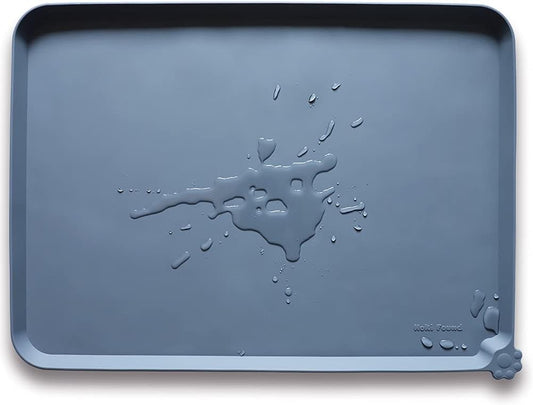Hoki Found X-Large Silicone Pet Food Mats Tray - Non Slip Pet Dog Cat Bowl Mats Placemat - Dog Pet Cat Feeding Mat - Waterproof Dog Cat Food Mats -Pet Water Mats for Carpet -Gray-