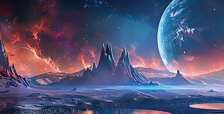 Scarlet Cosmic Aquarium Background,Cool Galaxy Parallel Space Themed Fish Tank Background, Tropical Desert Terrarium Background 24X12IN with 8 EVA Double-Sided Tape