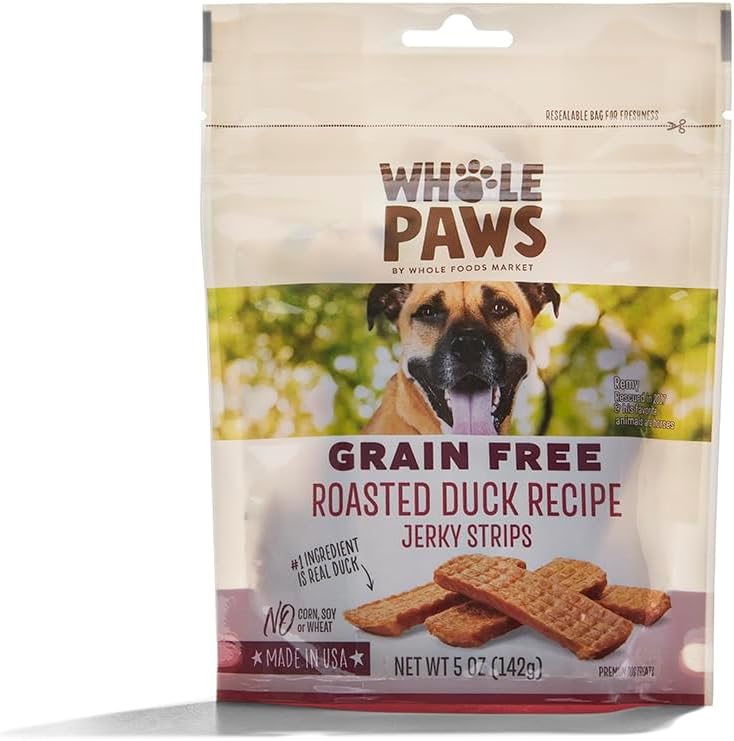 Whole Paws, Grain-Free Jerky Dog Treats, Roasted Duck Recipe, 5 Ounce