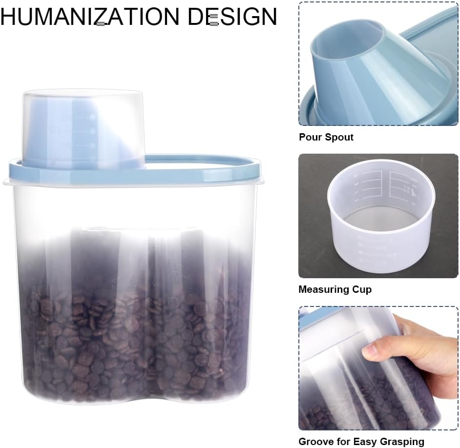 GreenJoy 2 Pack 2lb/2.5L Pet Food Storage Container with Measuring Cup, Can Covers and Bowl for Small Dog, Cat, Waterproof-BPA Free (Pink 1.8L)