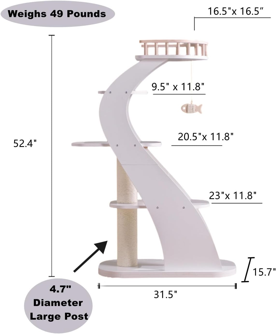 SHENGOCASE Modern Stylish 52.4 inches Tall Wooden Cat Tree Tower, Aesthetic Cat Condo Ladder with 5-Level Big Perch Platform Bed for Window Viewing Watching Large Scratching Post