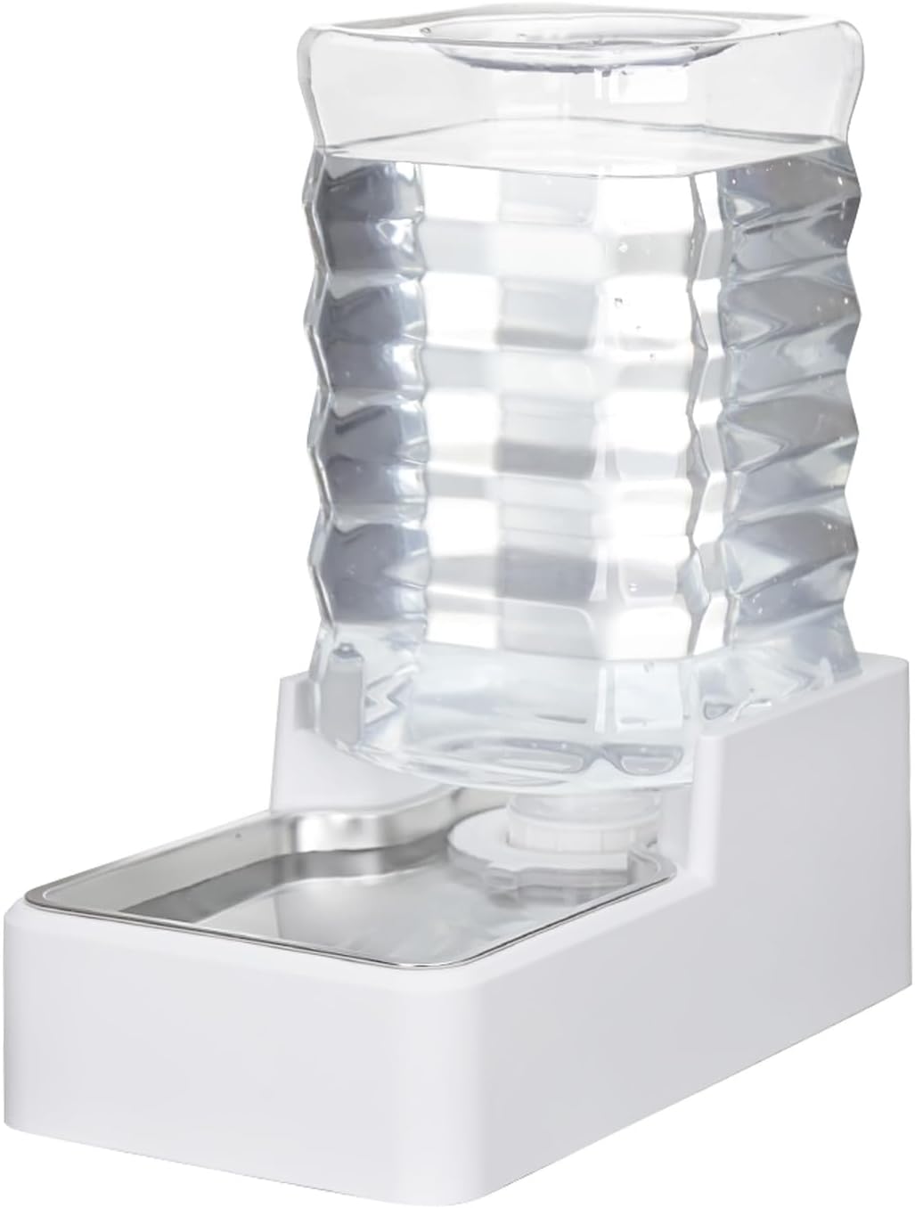 Automatic Dog and Cat Dispenser: 8L White Gravity Feeder with Stainless Steel Bowl - BPA-Free - No Spill Design for Cats and Dogs - Indoor and Outdoor Hydration