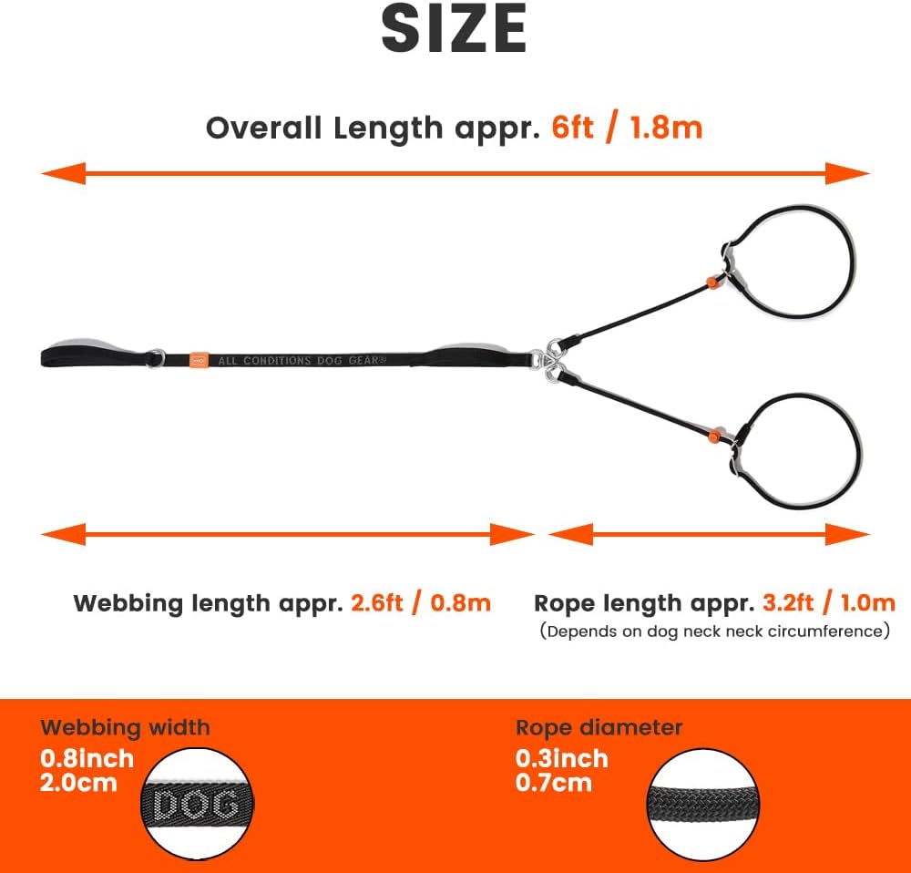 Howgo Double Slip Leash Slip Lead with Two Handles| Dual Dog Slip Lead for 2 Dogs,360° Swivel No Tangle | Dog Training Collar | Double Clip Leash Coupler and Splitter (Green, 6FT)