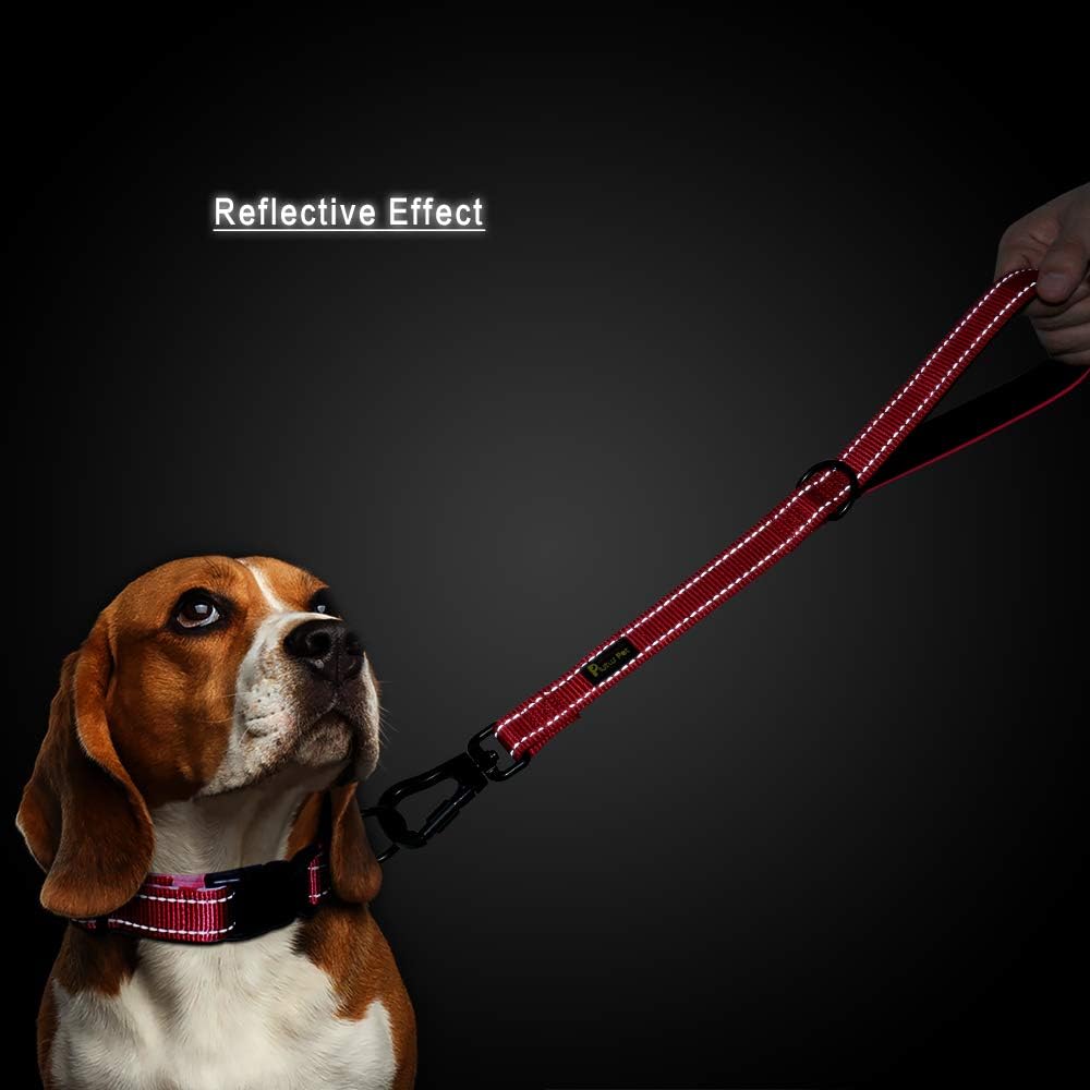 PLUTUS PET Short Training Dog Leash with Padded Handle for Medium Large Big Dogs,18 Inch Heavy Duty Strong Traffic Leash with Carabiner Clip for Climbing Walking or Guiding Blind（18”，Red