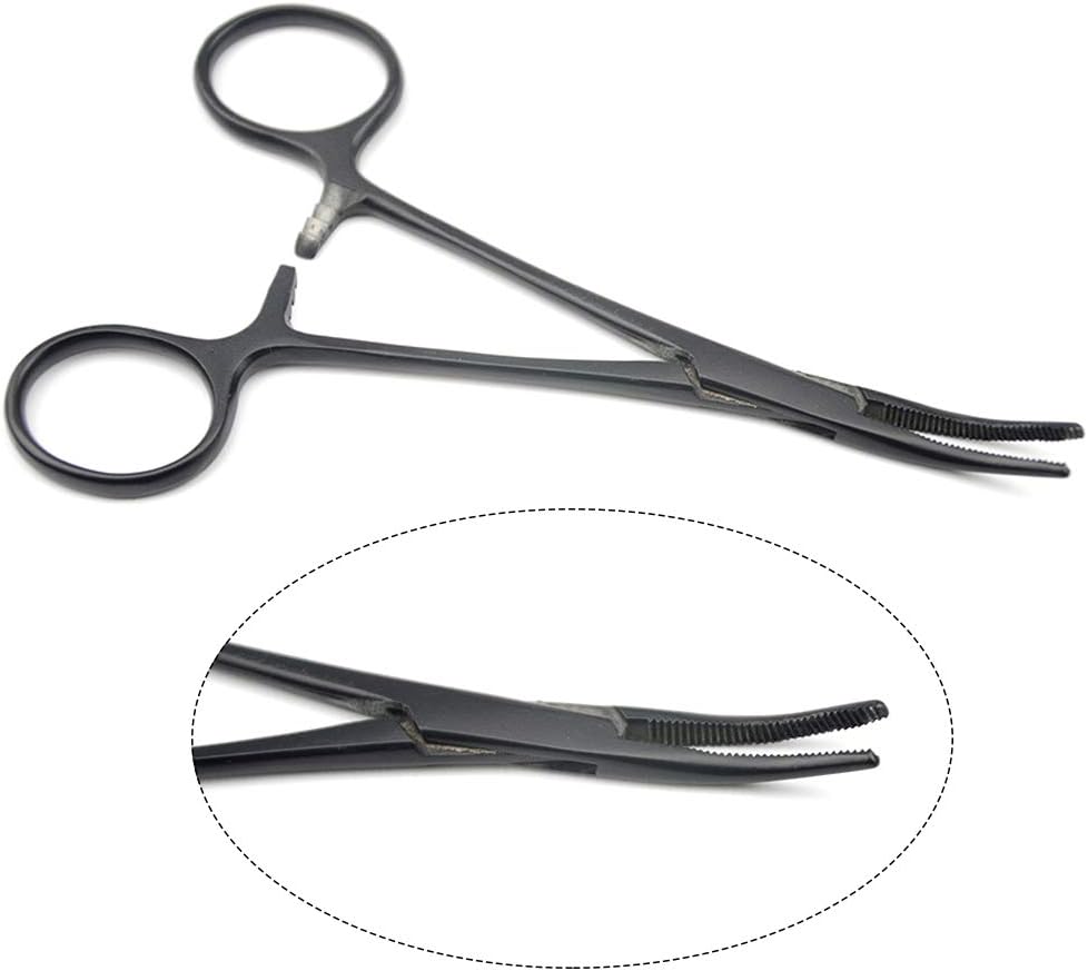 LILYS PET Pet Colourful Stainless Steel Hemostat Hemostatic Forcep,Pet Ear Hair Pull Forcep,Bend head and Straight head kit (Black, 12cm)