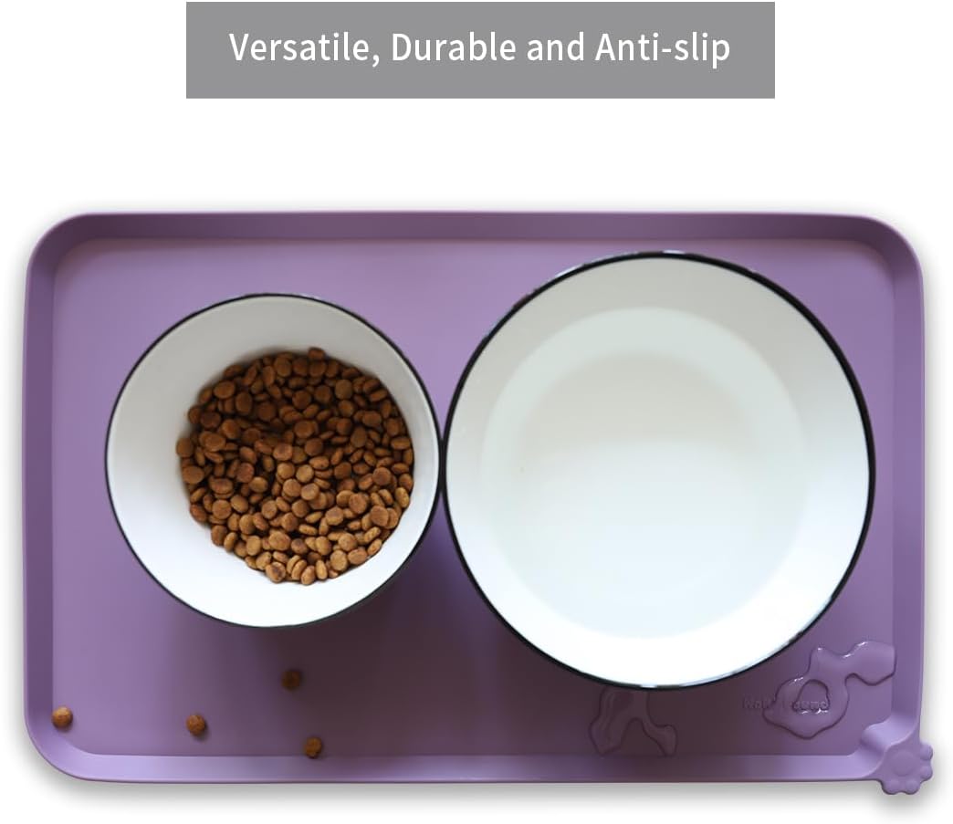 Hoki Found Silicone Pet Food Mats Tray - High-Lips Pet Dog Cat Bowl Mats - Pet Feeding Mat - Waterproof Dog Cat Food Mats -Pet Water Mats for Floors - Amethyst