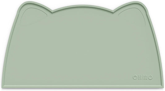 OHMO - Cat Food Mat, Silicone Pet Feeding Mat for Floor Non-Skid Waterproof Dog Water Bowl Tray, Easy to Clean Pet Placemat (Sage Green, 18 * 9.8'')