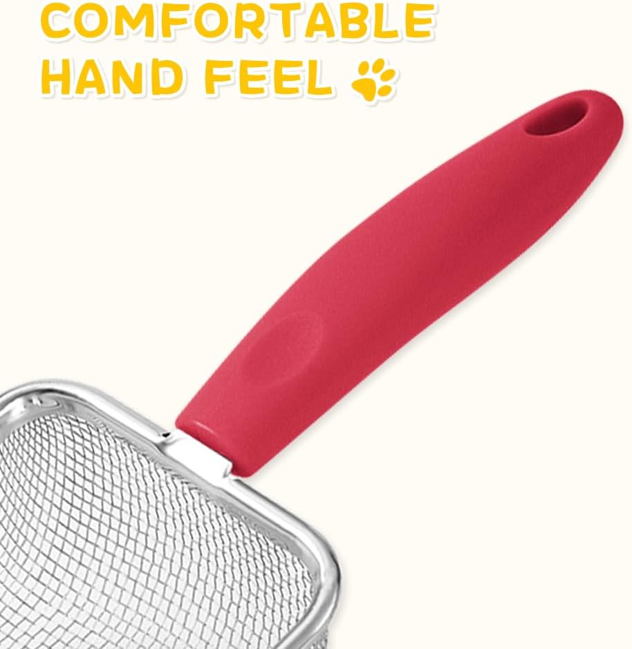 Cat Litter Scoop,Sturdy Litter Cleaner Corner Shovel,Stainless Steel Mesh Litter Shovel,Easy to Clean Reptile Terrarium Sand Waste,Beach Shovel(Red)
