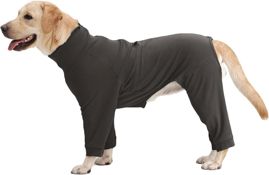 Dog Pjs for Large Breed with Zipper Back, Adjustable Long Sleeve Dog Recovery Suit for Dogs After Surgery, Soft Pet Shedding Suit E-Collar Alternative for Labrador, Golden Retriever, Grey 2XL