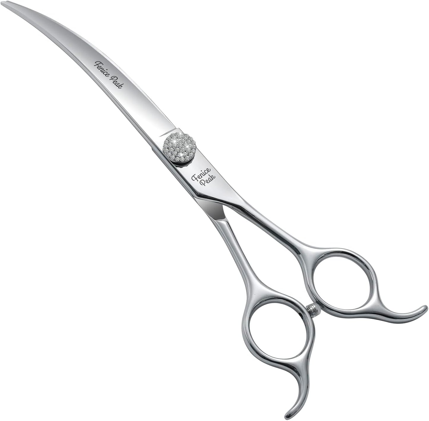 Fenice Peak 7.5‘’ Super Curved Dog Grooming Scissors with Jewelled Screw 440C Stainless Steel Pet Grooming Bending Scissors with Symmetrical Handle for Groomer and Home User
