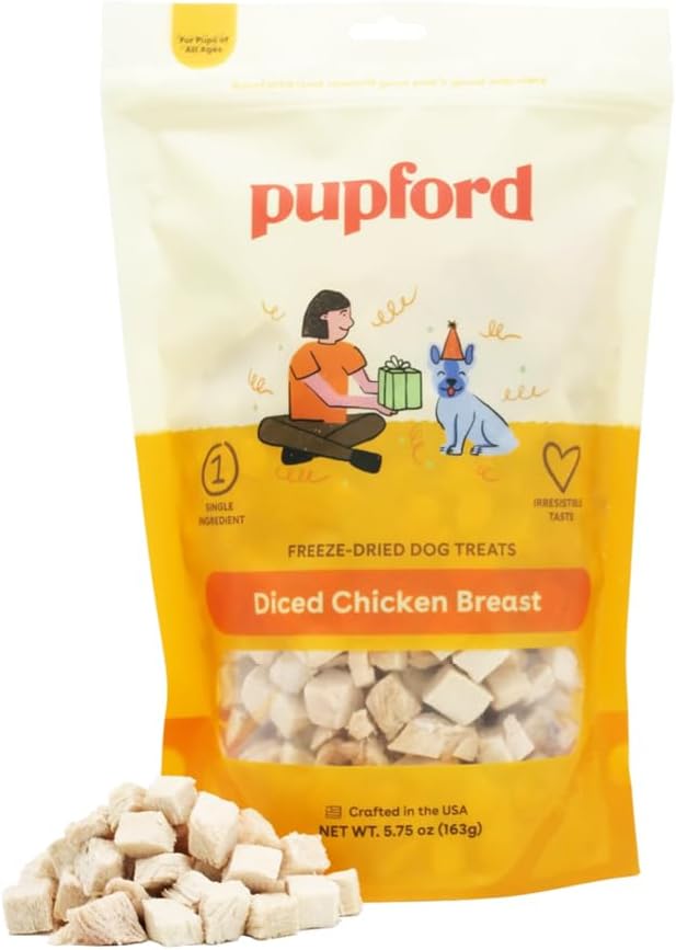 Pupford Freeze Dried Chicken Breast Treat for Dogs & Puppies - Healthy, Natural, Single Ingredient Dog Treats - Made in USA (3 oz)