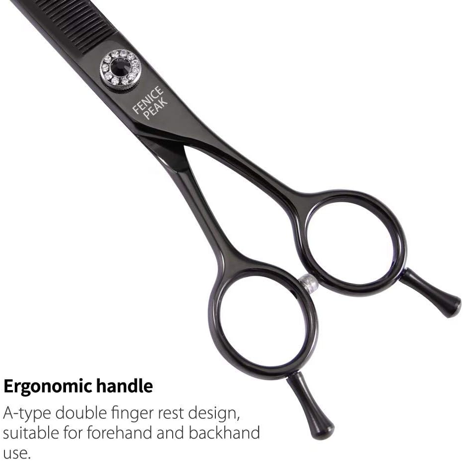 Fenice Peak Professional Dog Grooming Scissors Pet Curved Thinning Shears 7.0'' Extremely Sharp Blades 440C Steel Thinning Scissors Durable Smooth Motion & Fine Cut for Dogs and Cats(Black)
