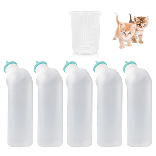 5Pack Kitten Bottle for Nursing Puppy Milk Kitten Bottles Feeding Kit Silicone Nipple for Newborn Pets Kittens, Puppy,Squirrel (Green)