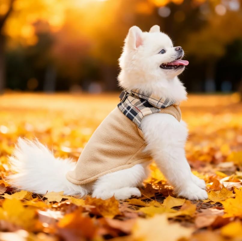 EXPAWLORER Fleece Dog Sweater - Classic Plaid Dog Jacket, Winter Coat Vest with 2 D-Rings for Leash, Pet Cold Weather Clothes, Sweatershirt for Boys or Girls