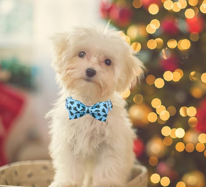 Unique Style Paws Christmas Day Dog Collar with Bow Christmas Tree Cotton Puppy Collars for Small Medium Large Dogs