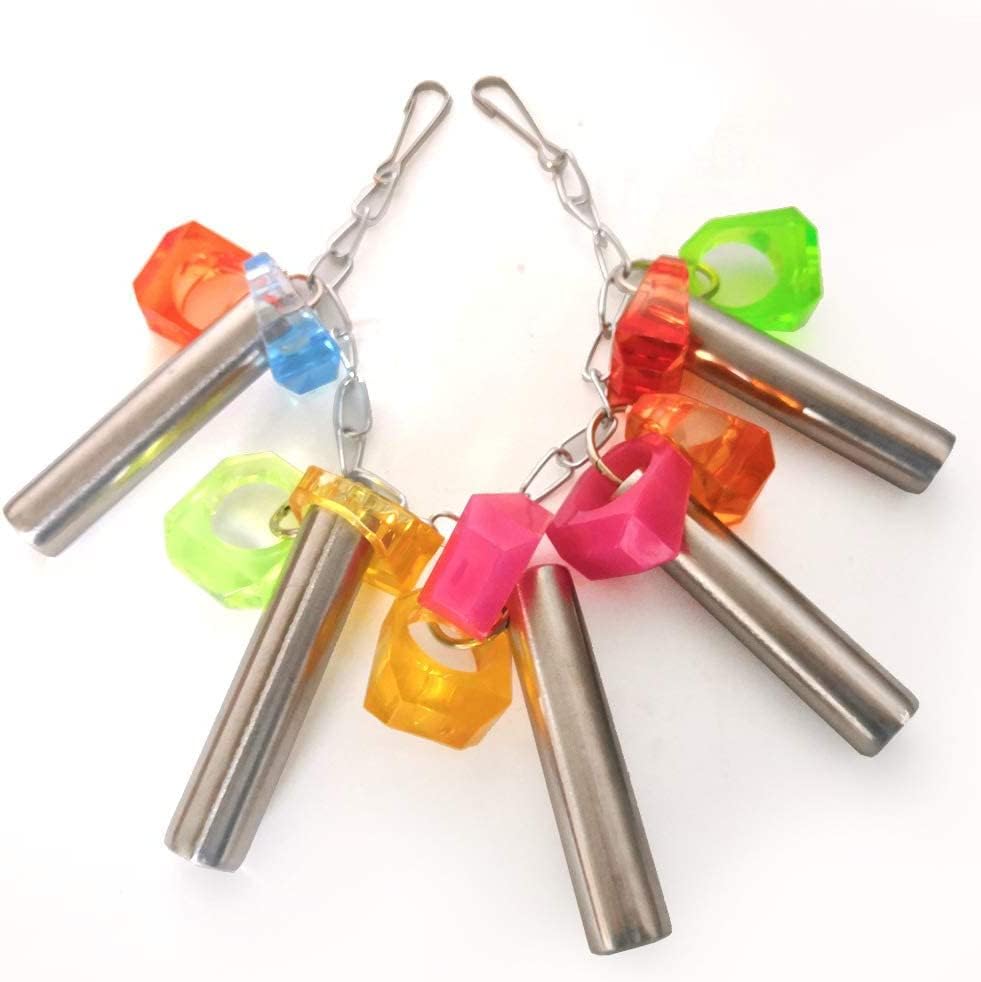 Litewoo Bird Stainless Steel Bells Pipe Bite Toy Hanging Swing Stand String Chew Toy Durable for Small Parrot Parakeet Cockatiel Conure Lovebird Budgie