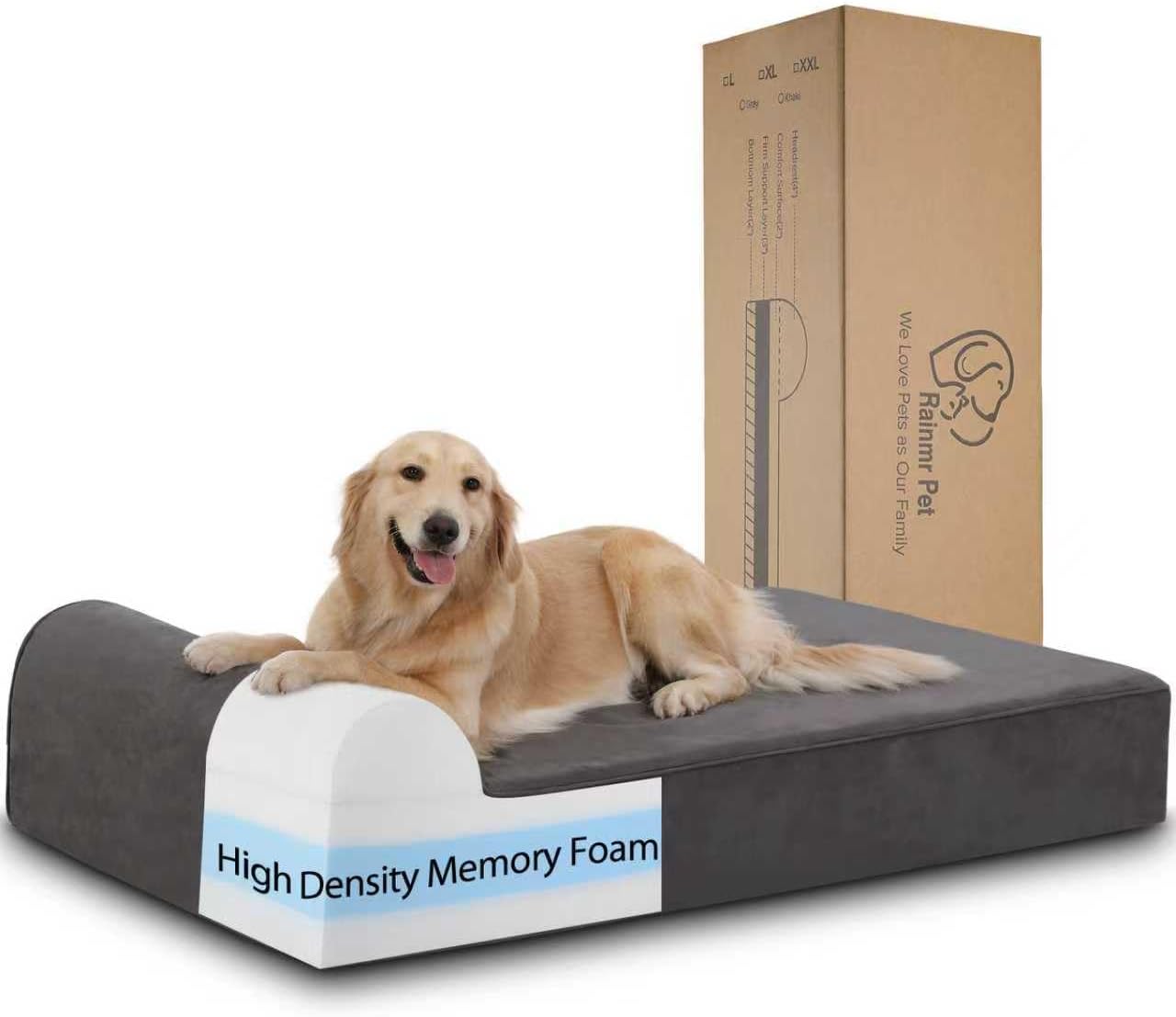 Large Orthopedic Dog Bed, 7" Memory Foam with Waterproof Liner, Chew Resistant Microsuede Cover, Removable and Washable, for Indoor, Outdoor, and Car Use, Nonskid Base, 60"x48" XXL Grey