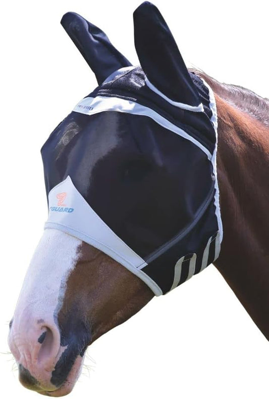 Shires Fine Mesh Horse Equine Fly Mask with Ears UV Protection (Cob Black)