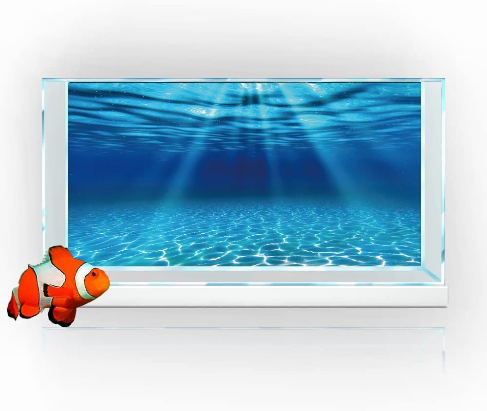 Natural Undersea Aquarium Background, Underwater Ocean Sunlight Fish Tank Background 72X24IN with 8 EVA Double-Sided Tape