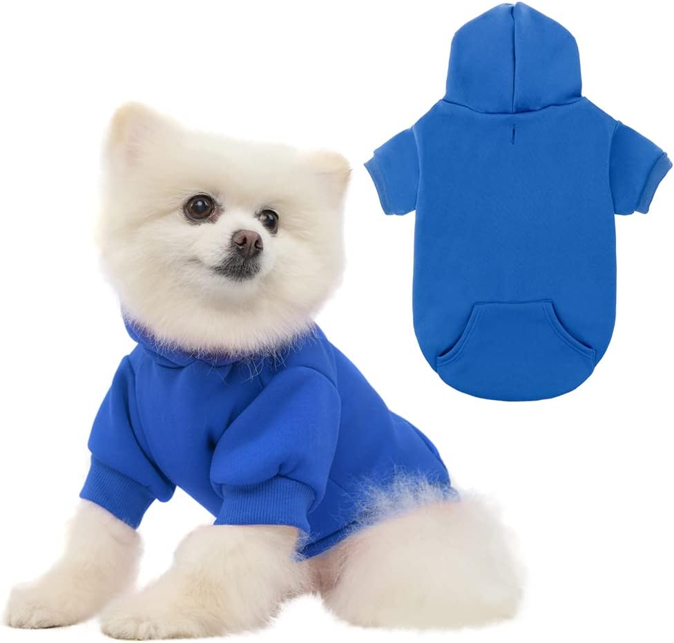KOOLTAIL Basic Dog Hoodie - Soft and Warm Dog Hoodie Sweater with Leash Hole and Pocket, Dog Winter Coat, Cold Weather Clothes Sweatshirt for Small Medium Large Dogs Puppy Cat Boys Girls Blue M