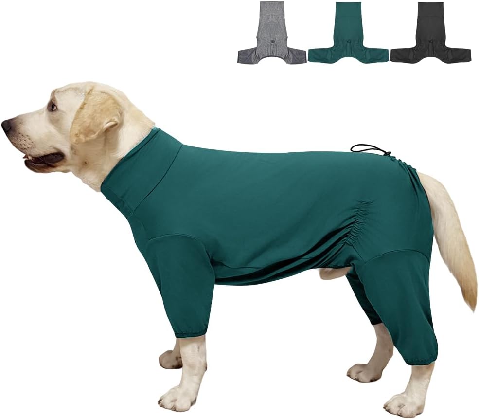 Dog Pyjamas PJS Sweater Clothes and Home Clothing Suitable for Medium to Large Breeds of Dogs, Dog Neutering Suits, Extra-Large Stretch Fabric, Four-Legged Clothes (Thin Dark Green, 5XL)