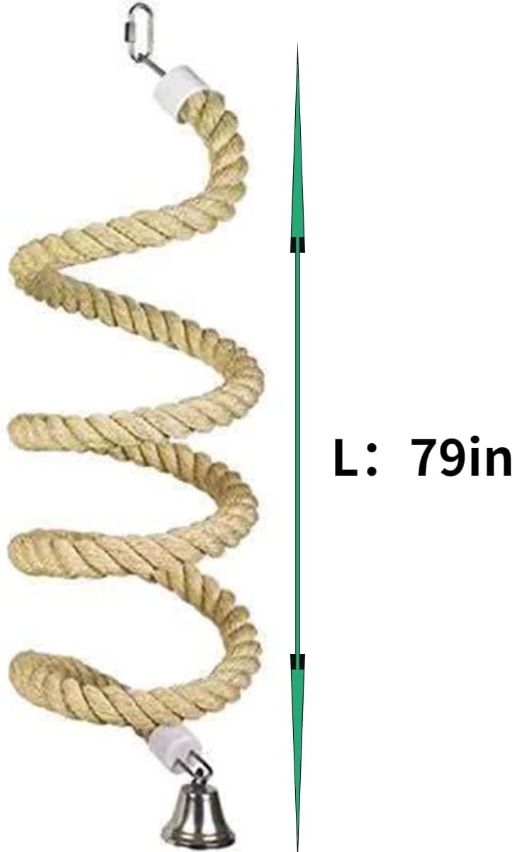 Bird Spiral Rope Perch, Hemp Rope Swing Perch, Cage Stand Pole Accessory, Standing Climbing Toy for Parrot, Parakeet, Budgies, Lovebirds, Cockatiels (Large, Yellow, Cotton, Iron)