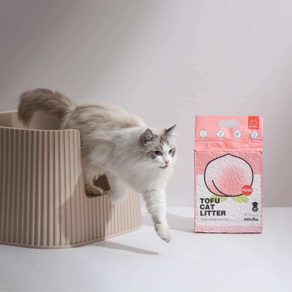 Tofu Cat Litter Natural Clumping Tofu Cat Litter, Fast Clumping and Easily Scoop-able 5.5lb/88oz 5 Scents - Peach, 6 Pack