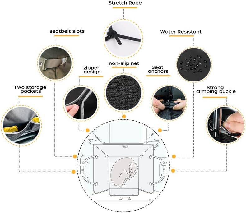 njnj Dog Car Seat Cover for Back Seat - Waterproof Dog Half Hammock for Cars,Scratchproof Pet Backseat Protector,Perdurable,Non-Slip Booster Seat for Small,Medium and Large Dogs