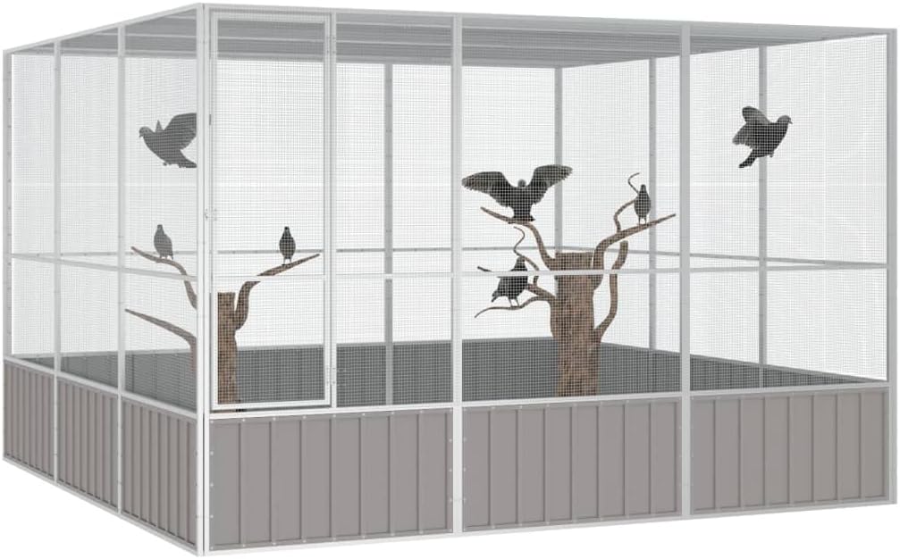 Steel Bird Cage, Large Flight King Bird Cage for Cockatiels African Grey Quaker Amazon Sun Parakeets Green Cheek Conures Pigeons Parrot Bird Cage Birdcage, Gray 119.1"x127.8"x83.3"