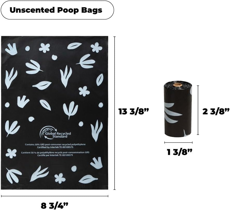 Best Pet Supplies Poop Bags for Dogs, 50% Post-Consumer Recycled Content dog waste bags on rolls, fits all poop bag holders for leashes - Black, 600 Count, Unscented