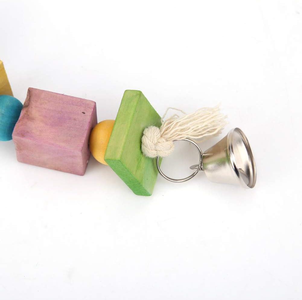 Parrot Hanging Chew Toy Bird Bite Swing with Colorful Wood Beads Bells for Parrot Macaw African Greys Cockatiels Cage Accessories (Hanging with Bell Toy)