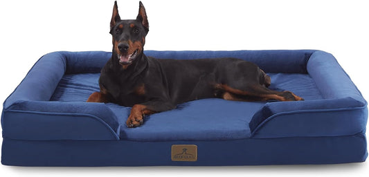Bedfolks Orthopedic Dog Bed XXL, Waterproof Dog Sofa Bed for Giant Dogs, Egg Foam Pet Couch Bed with Removable Washable Cover and Nonslip Bottom, Navy Blue