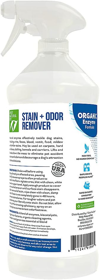 Only Natural Pet Enzyme Powered Stain & Odor Eliminator - Professional Pet Urine Pee Cleaner Deodorizer For Dogs - Hardwood Floors Carpets Upholstery - Fresh Mandarin Orange & Green Tea Scent - 32Floz