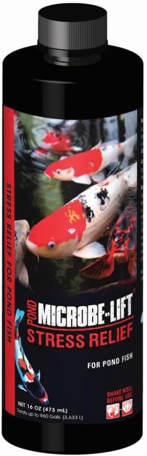 MICROBE-LIFT Stress Relief with Aloe Vera for Ponds and Water Gardens, Reduce Stress, Restore Fish Slime Coat, Remove Chlorine, 16 Fl Oz