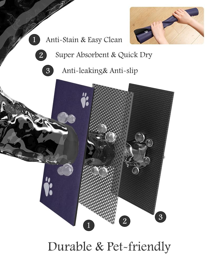 Pet Feeding Mat-Absorbent Dog Mat for Food and Water Bowl-No Stains Quick Dry Water Dispenser Mat-Dog Accessories Pet Supplies-Bowl for Messy Drinkers（Navy,12"x19"