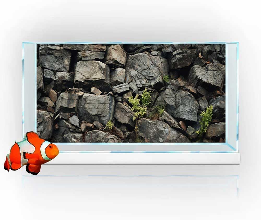 30X12IN Stone Aquarium Background, Rock Fish Tank Background, Natural Rocky Glass Terrarium Background with 8 EVA Double-Sided Tape