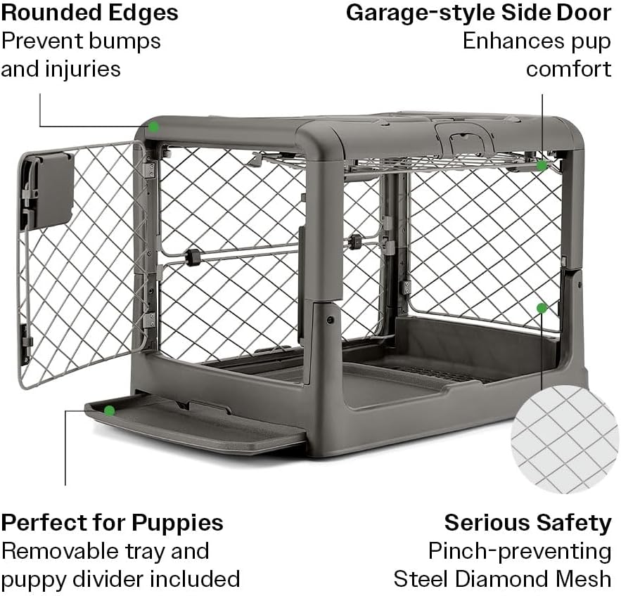 DIGGS Revol Collapsible Dog Crate with Wheels - Premium Portable Dog Crate - Safe, Stylish, and Convenient Indoor Kennel (Smoke, Small)