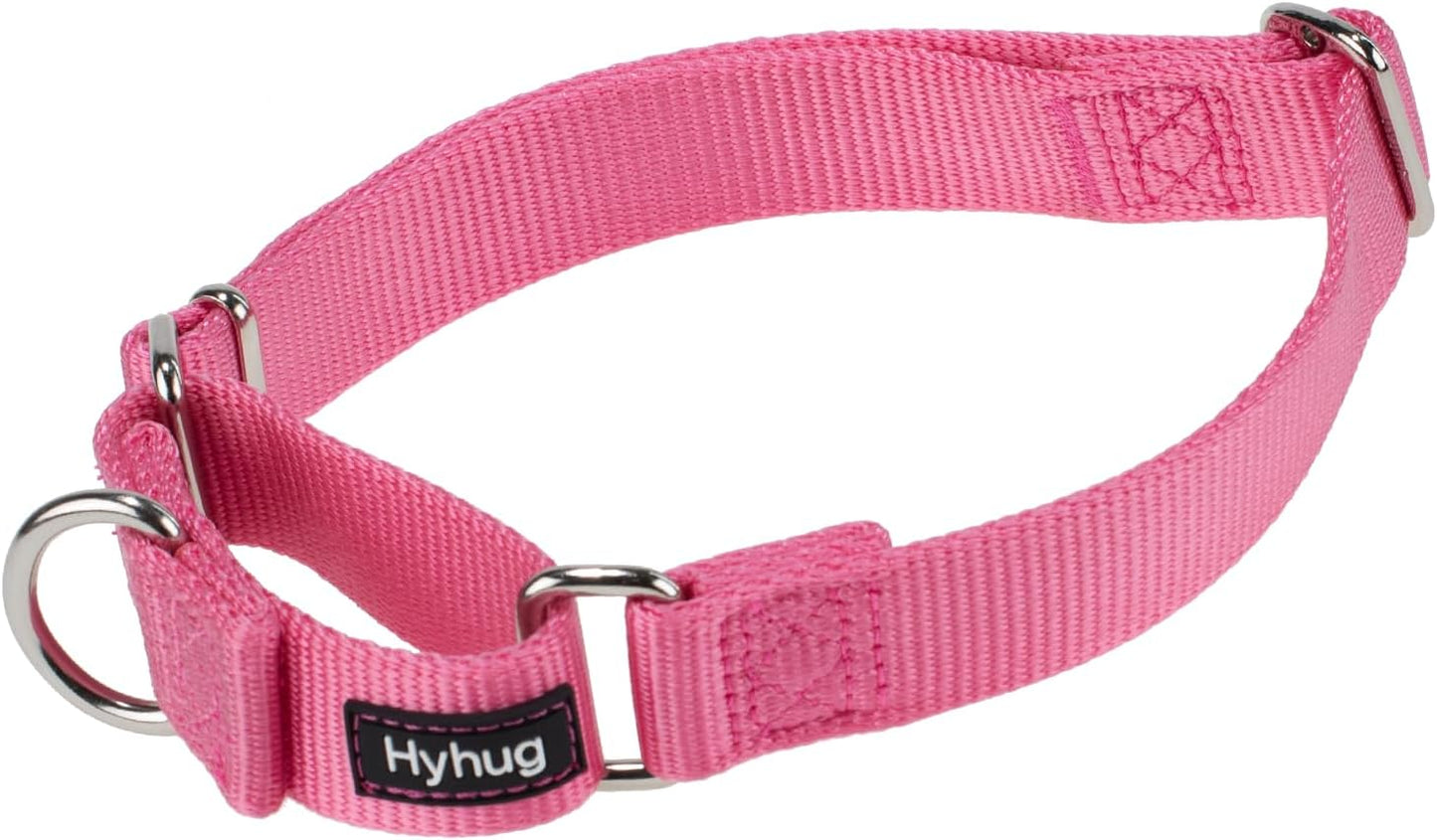 Hyhug Improved Design Nylon Webbing, Cold Water Washing Does Not Fade, Not Polluting Dog Hair, Wear Resistant and Not Prone to Fuzzing. No Slip Training Martingale Collar. (Candy Pink, Large)