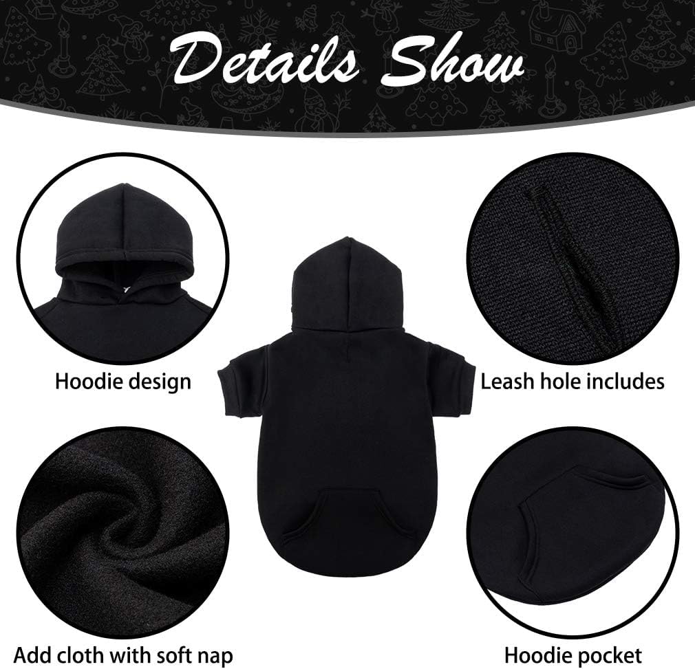 KOOLTAIL Basic Dog Hoodie - Soft and Warm Dog Hoodie Sweater with Leash Hole and Pocket, Dog Winter Coat, Cold Weather Clothes Sweatshirt for Small Medium Large Dogs Puppy Cat Boys Girls Black XXL