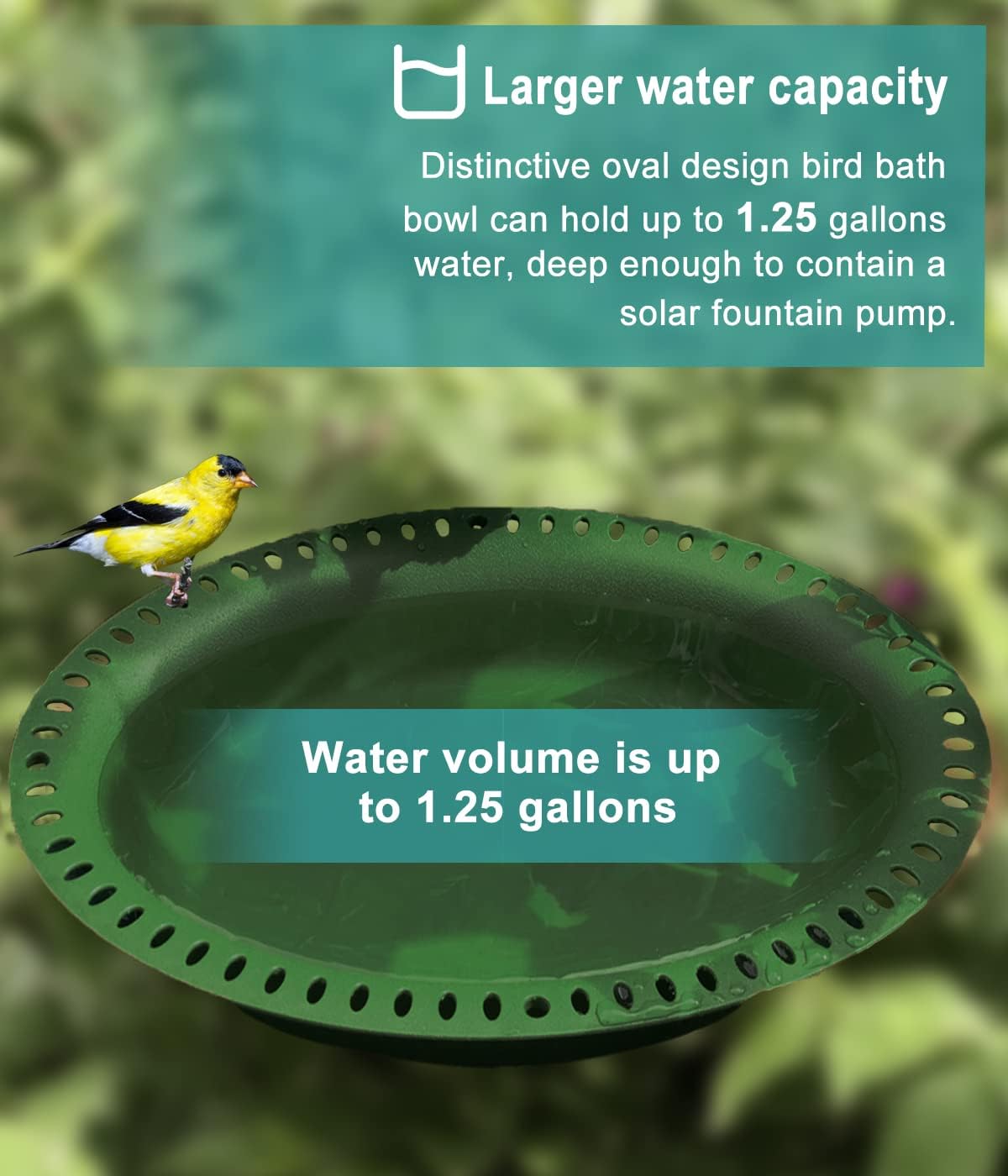 Garbuildman Extra-Large Freestanding Birdbath Bowl, Detachable Decoration Spa with Metal Stake Stand & Birdfeeder for Outdoor Garden, Oval Style, Green