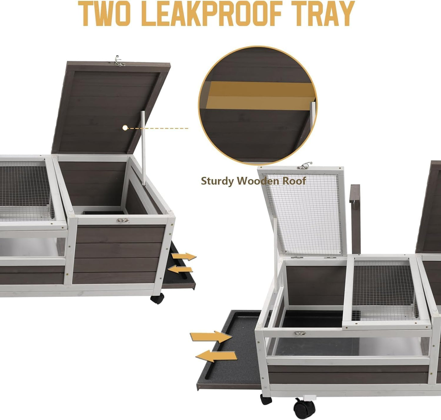 Tortoise Habitat Wooden Tortoise House, Indoor Turtle Enclosure Outdoor Reptile Cage with Removable Bottom, Light Support, Openable Roof (Double Habitat, Leakproof Tray)